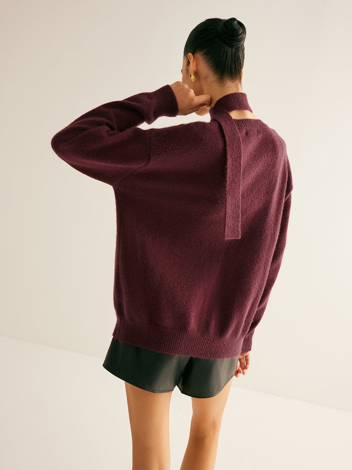 V-Neck Button Knit Outerwear With Scarf - Image 5