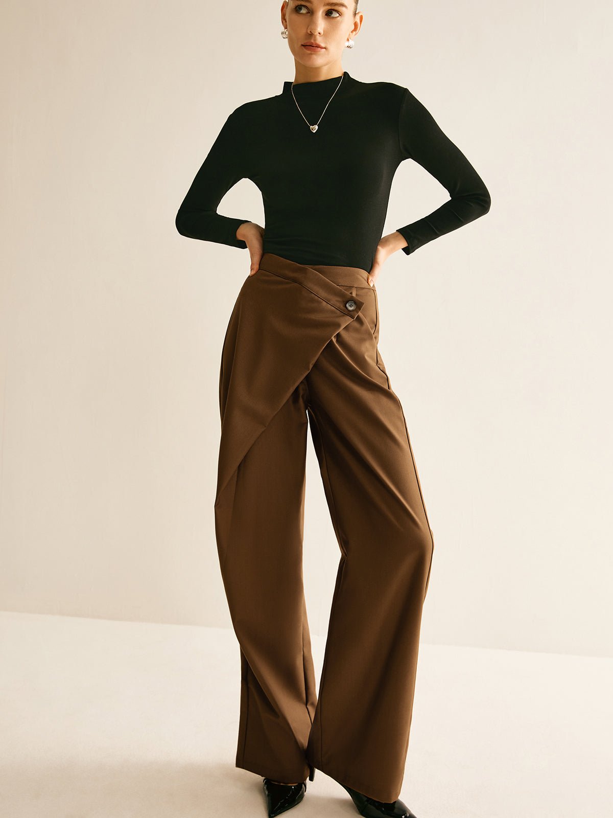 Asymmetrical Mid-Waist Straight Pants - Image 2