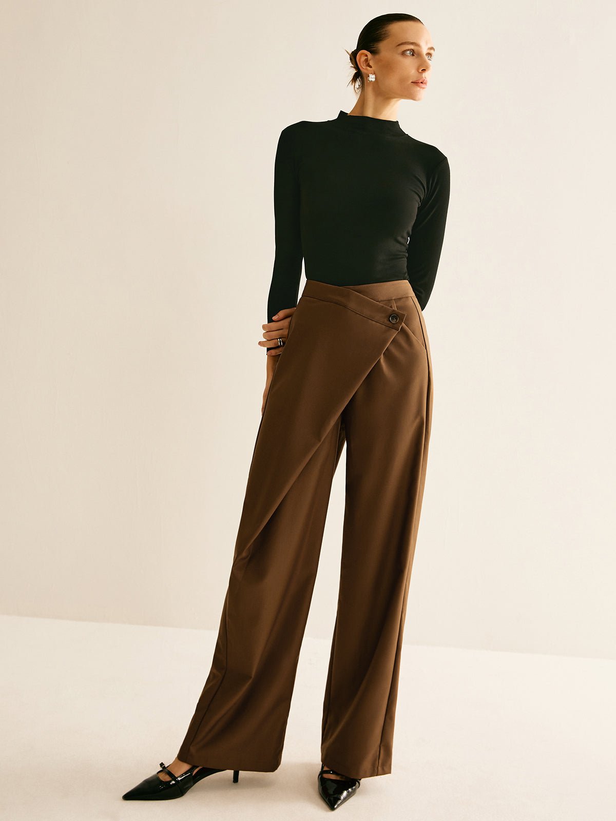 Asymmetrical Mid-Waist Straight Pants - Image 3