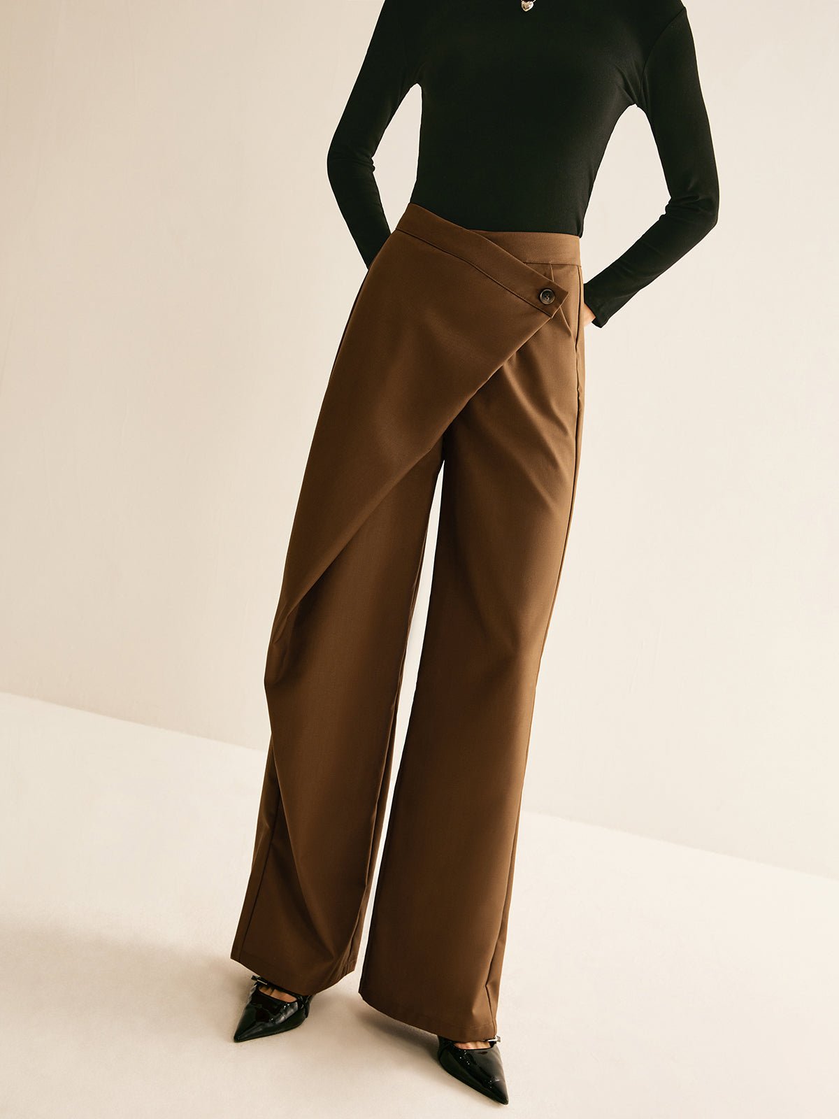 Asymmetrical Mid-Waist Straight Pants - Image 5