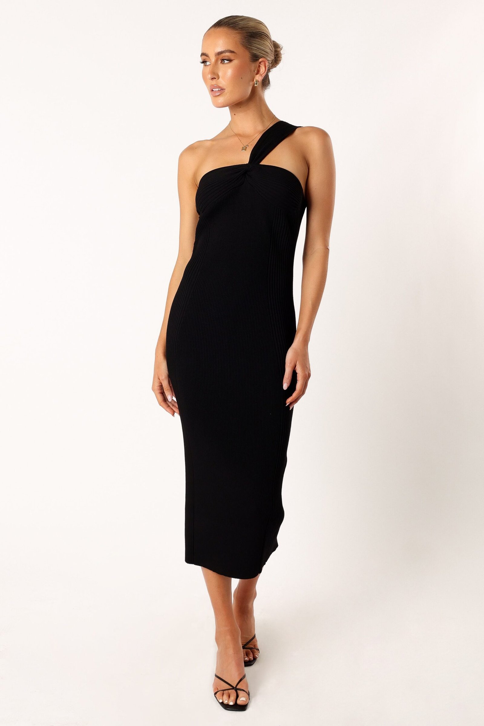 One Shoulder Midi Dress - Black - Image 2