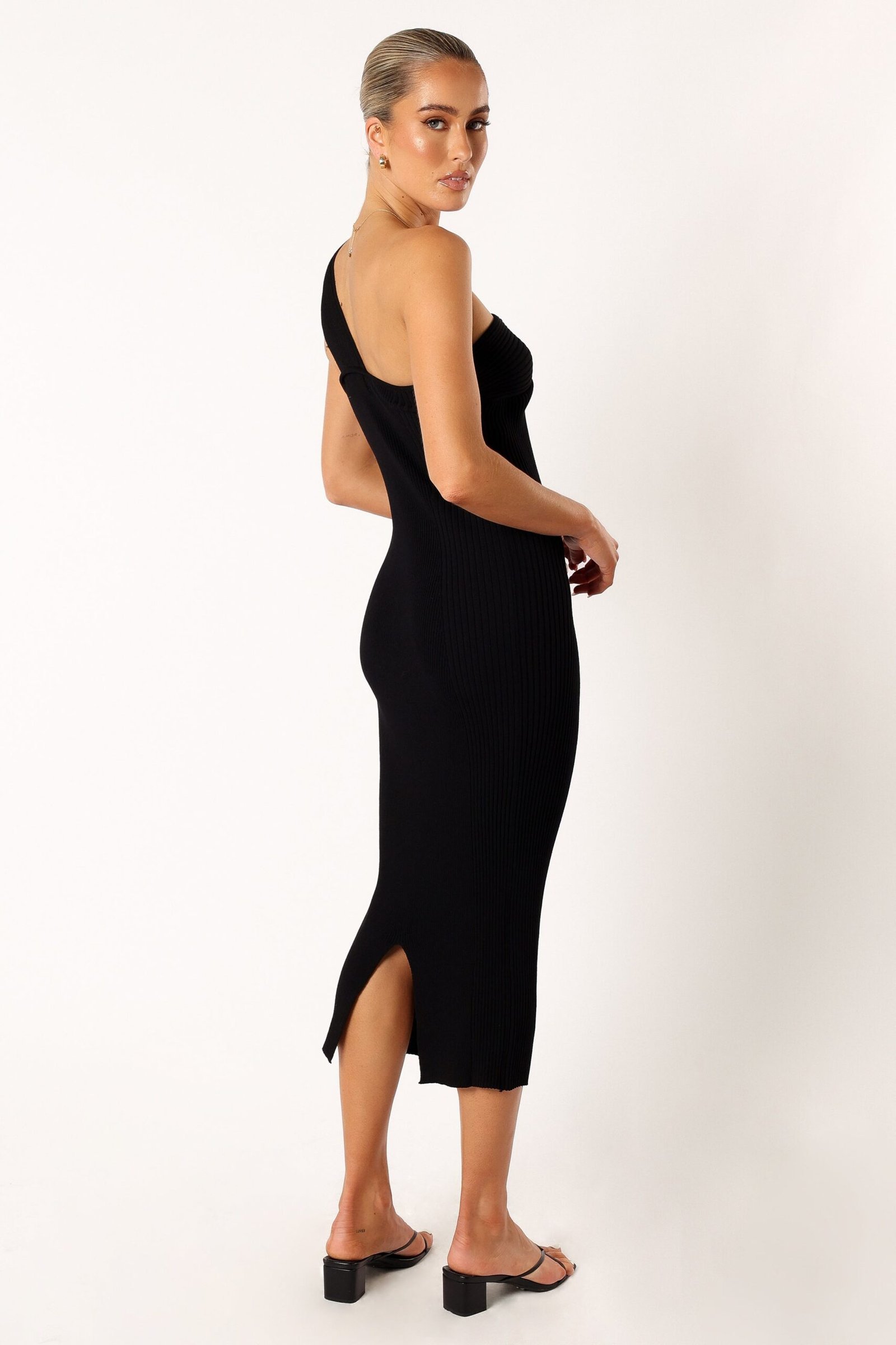 One Shoulder Midi Dress - Black - Image 4
