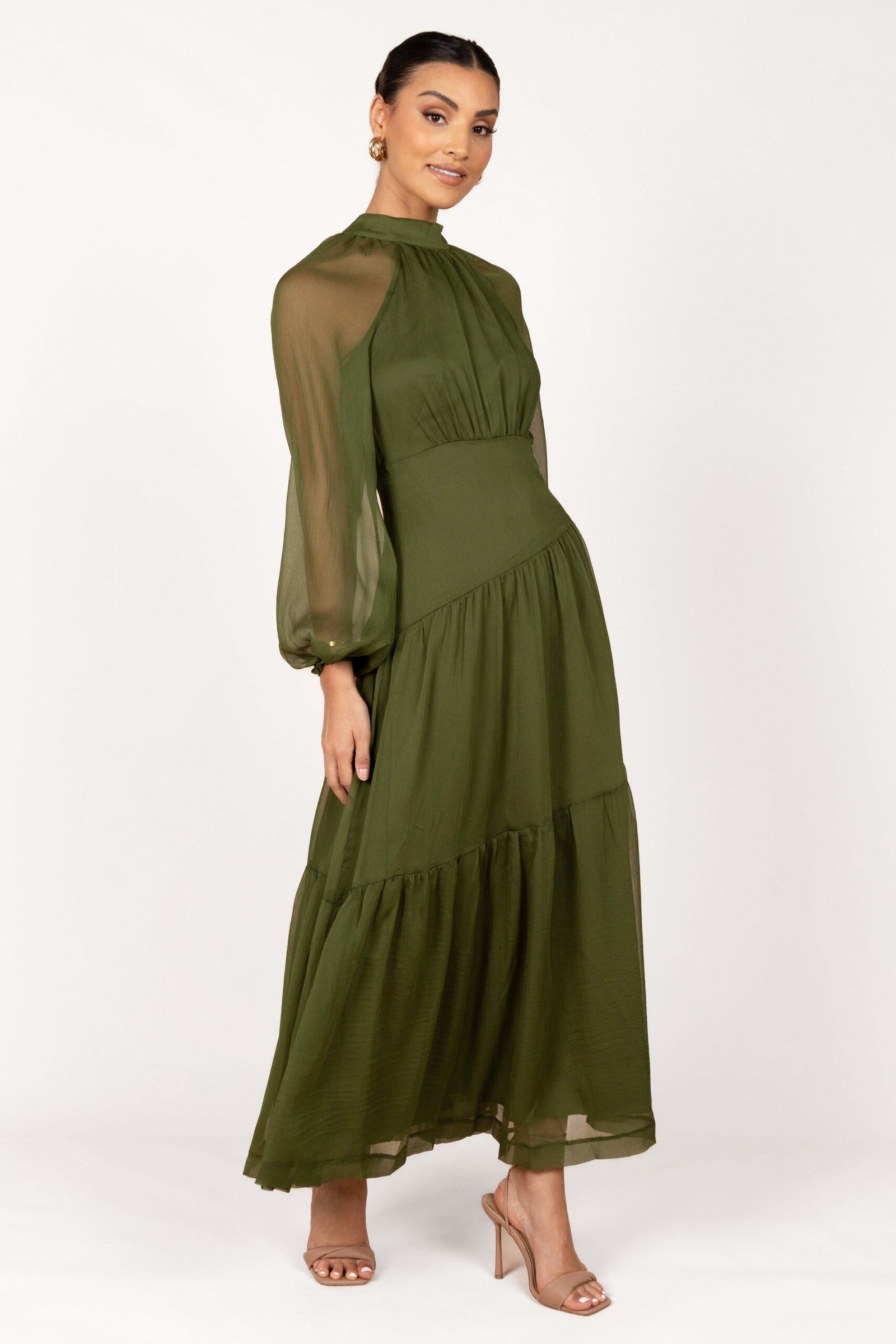 Sheer Long Sleeve Maxi Dress - Olive - Image 5