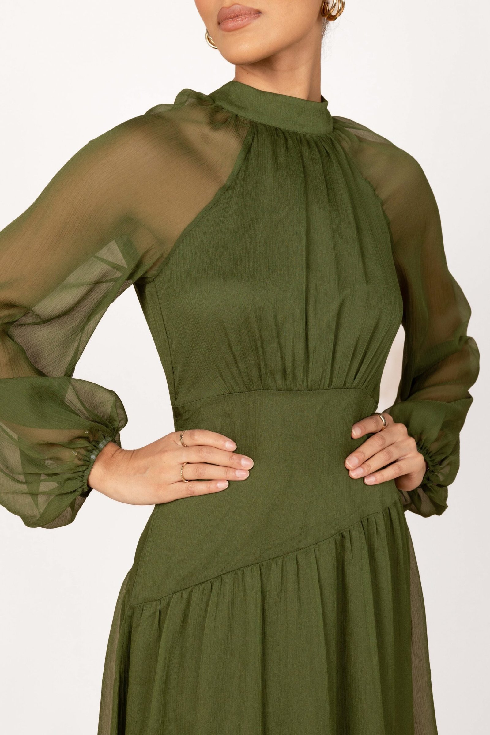 Sheer Long Sleeve Maxi Dress - Olive - Image 3