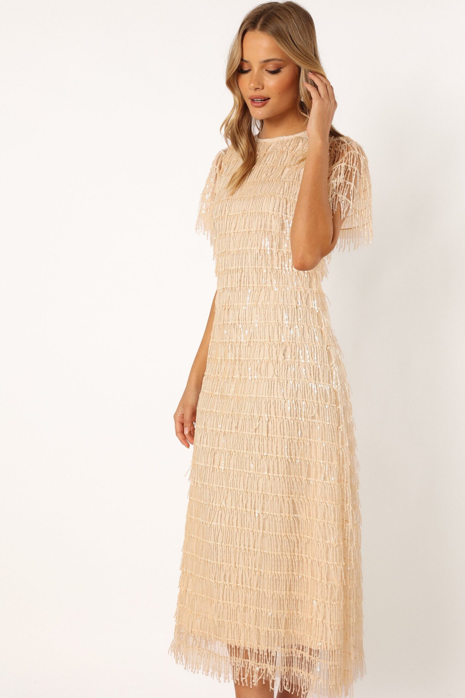 Textured Maxi Dress - Beige - Image 5