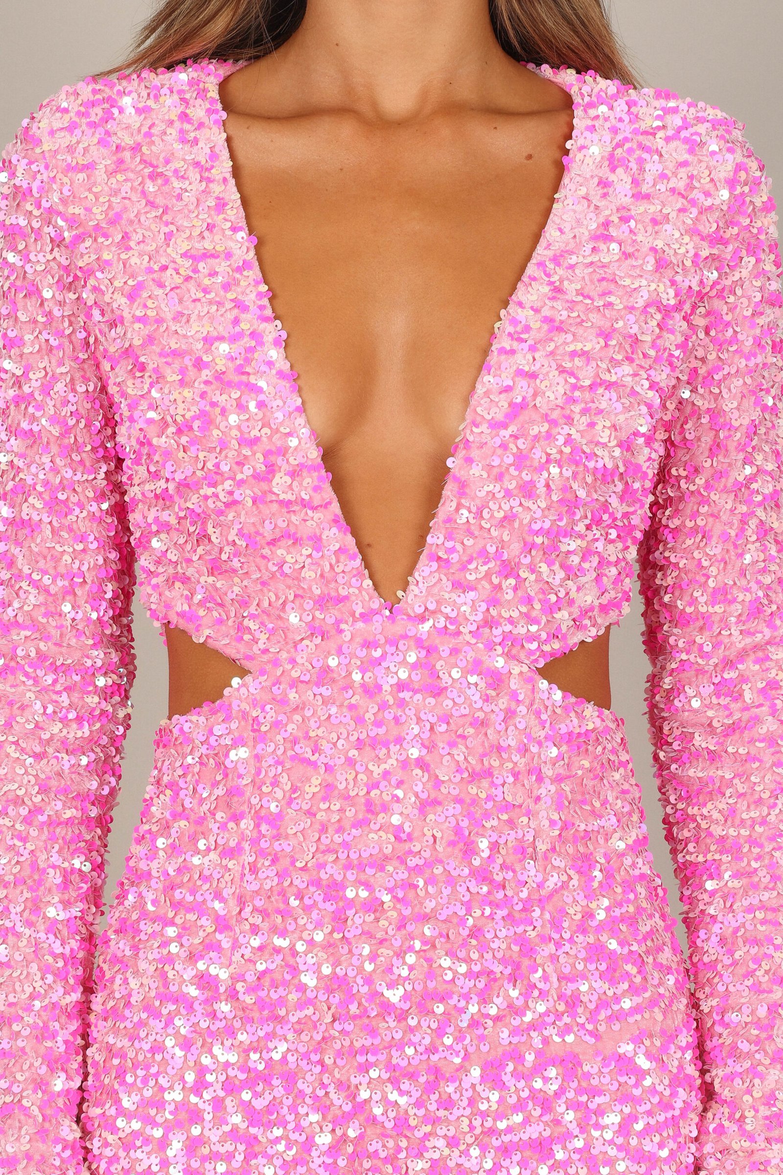 Long Sleeve Sequin Mini Dress - Berry - Image 5