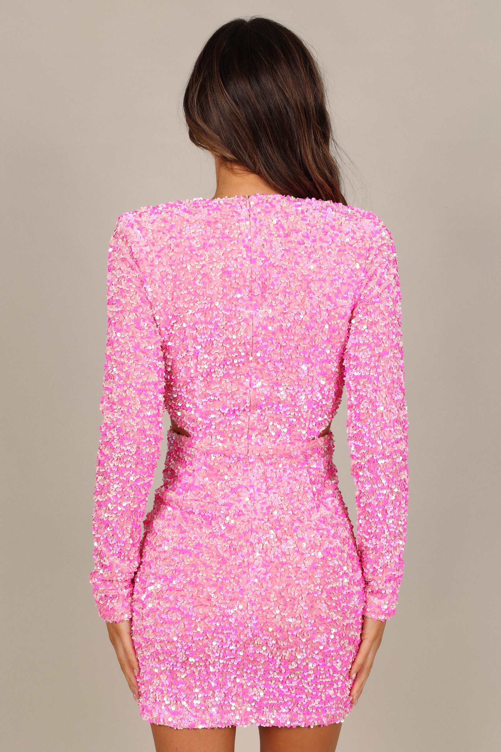 Long Sleeve Sequin Mini Dress - Berry - Image 8