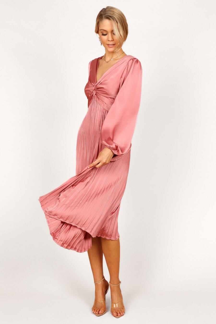 Noelle Twist Front Pleated Midi Dress - Blush - Image 8