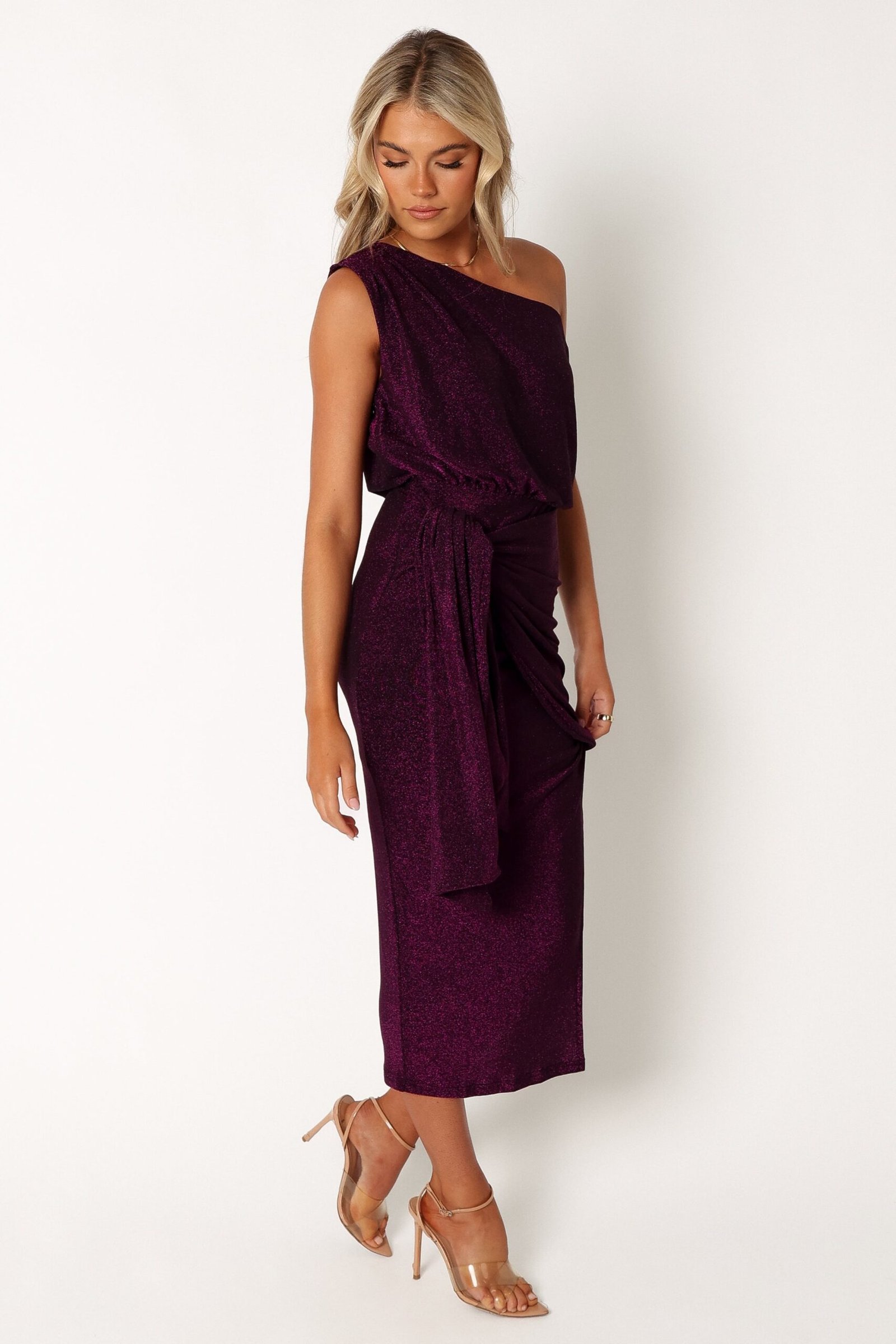Off Shoulder Midi Dress - Purple - Image 9