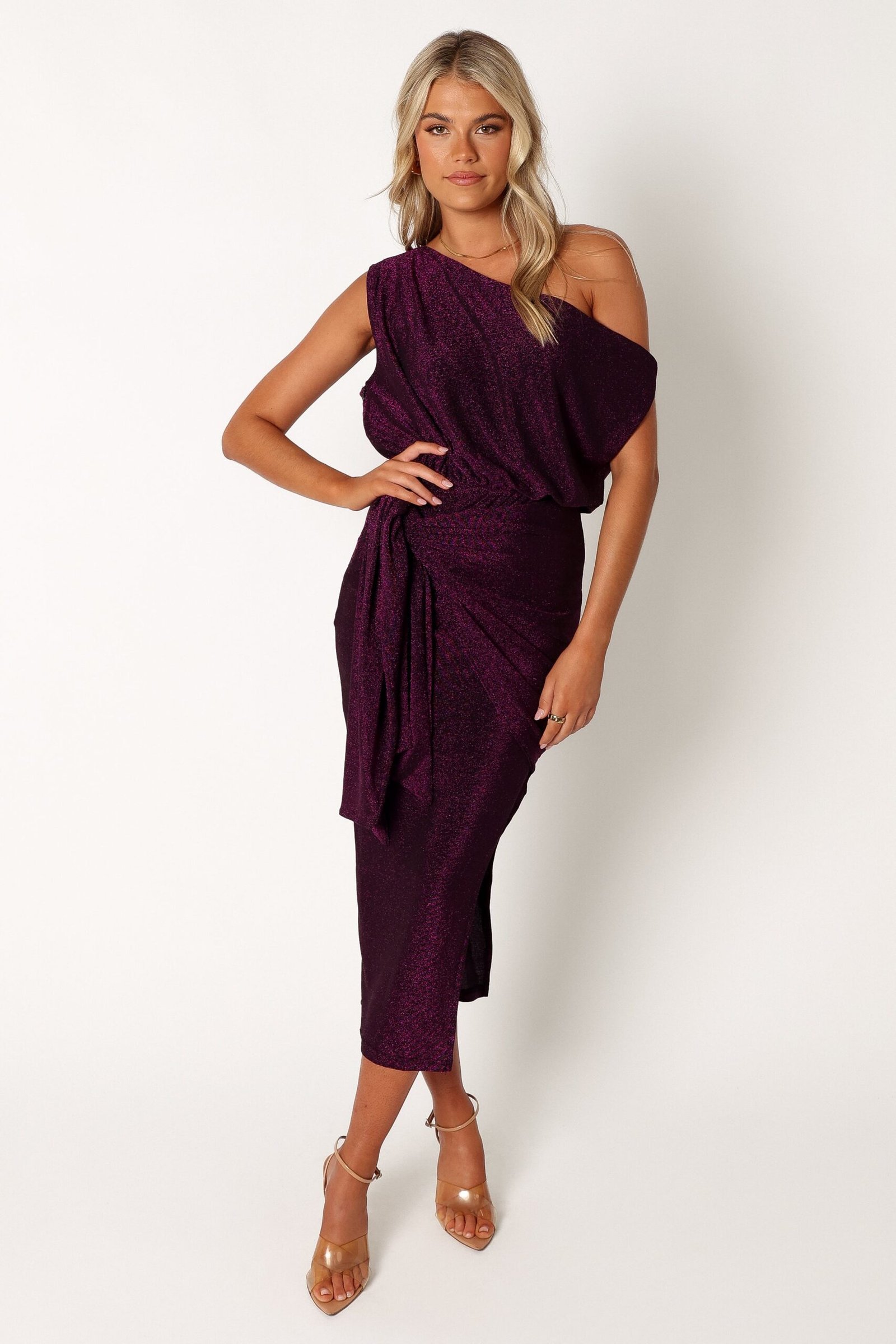 Off Shoulder Midi Dress - Purple - Image 10