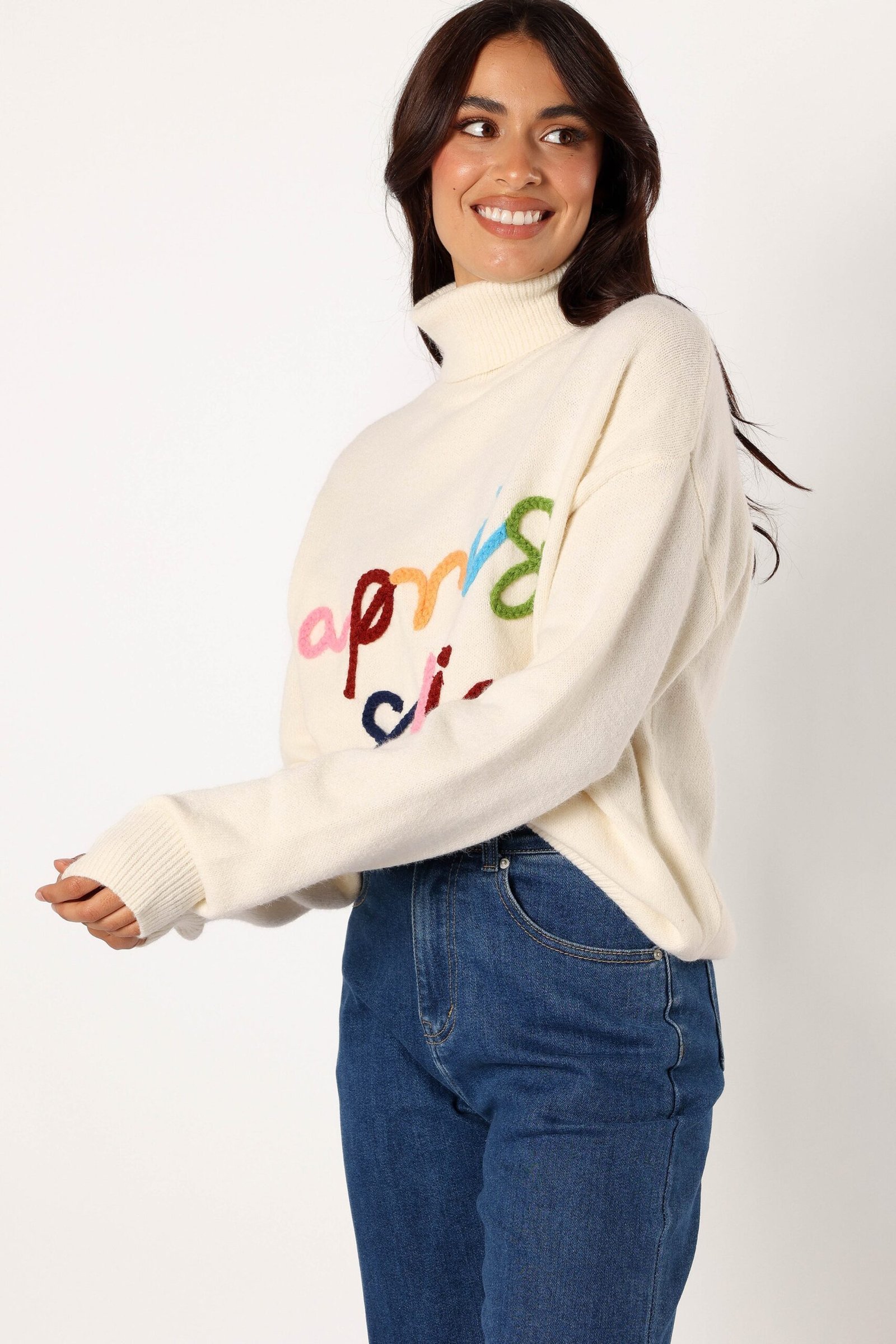 Turtleneck Knit Sweater - Off White - Image 2