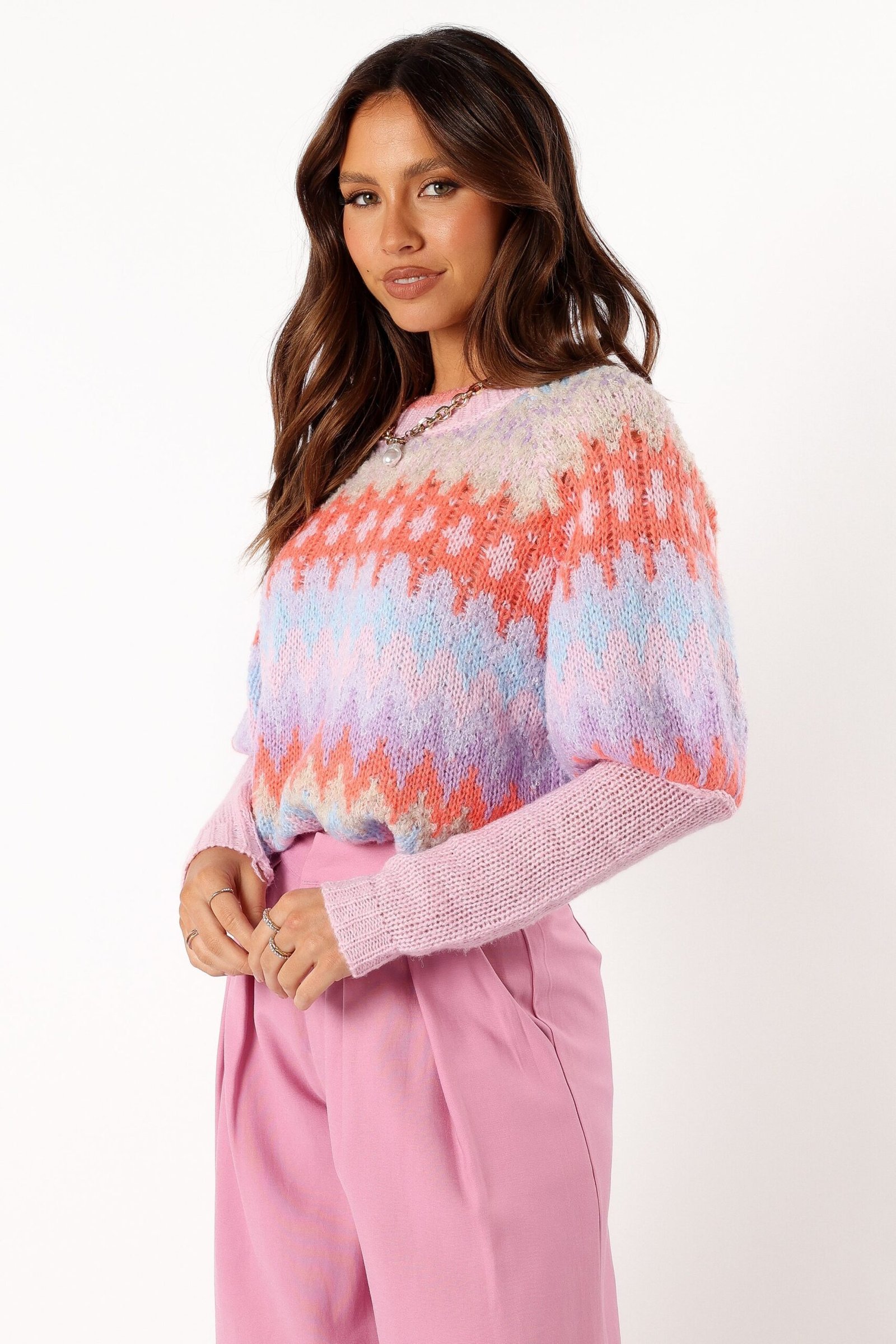 Fairisle Knit Sweater - Coral Blue - Image 3