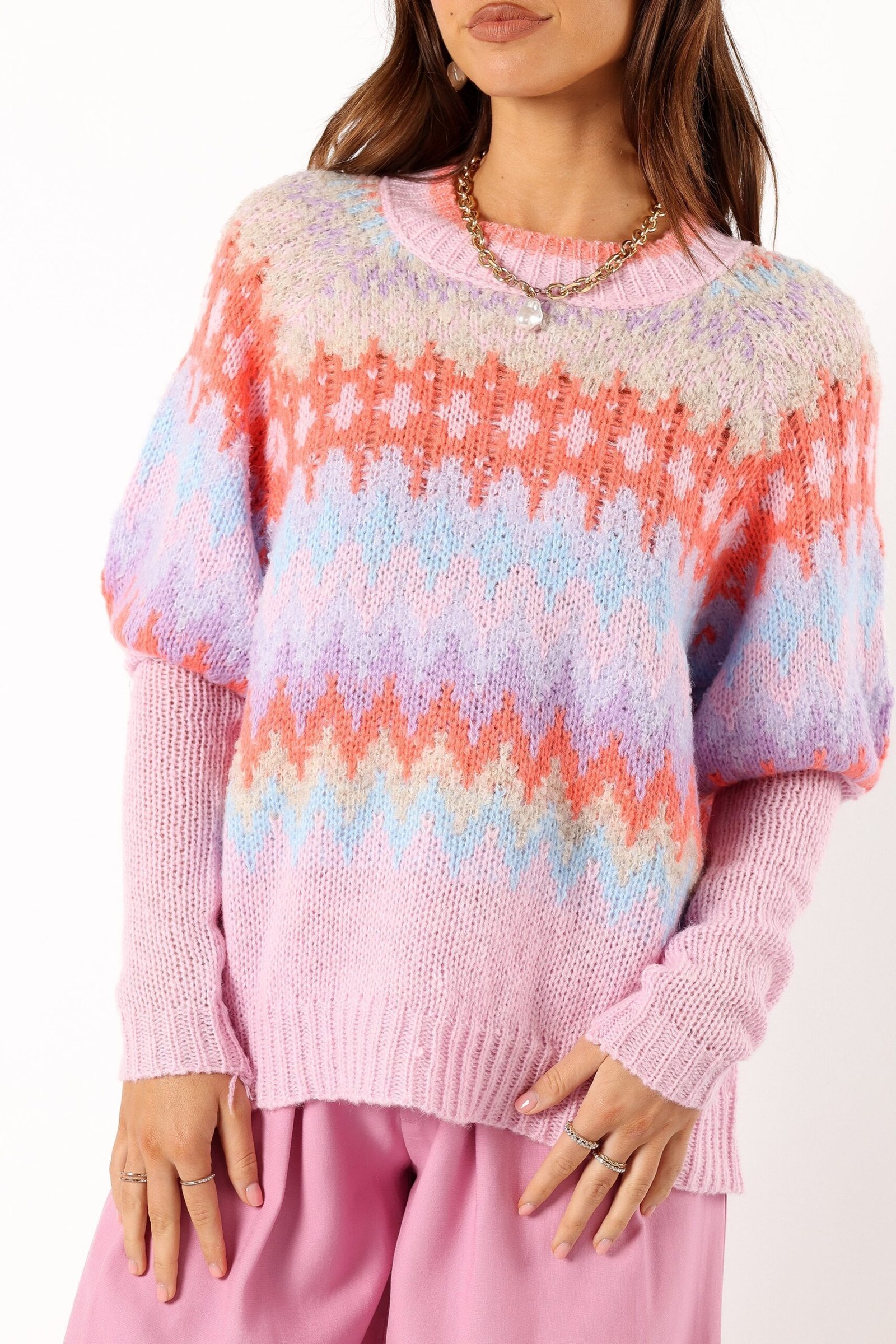 Fairisle Knit Sweater - Coral Blue - Image 6