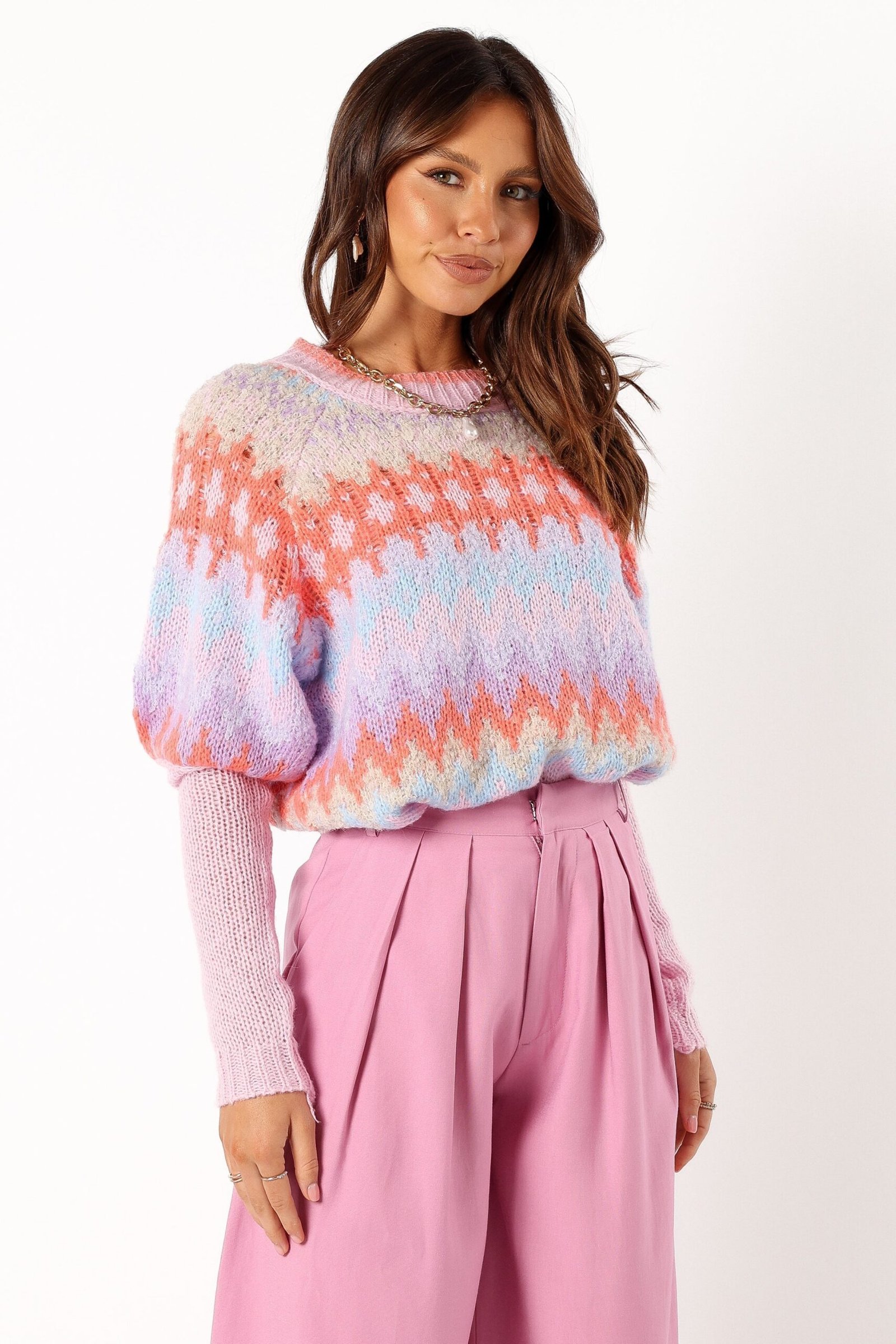 Fairisle Knit Sweater - Coral Blue - Image 5