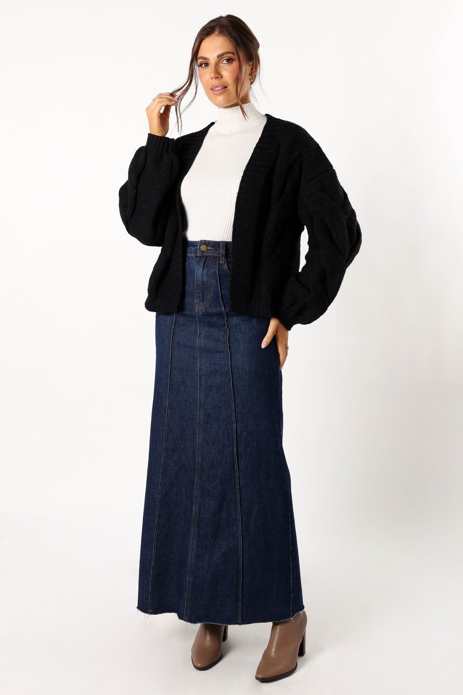 Large Knit Back Cardigan - Black - Image 6