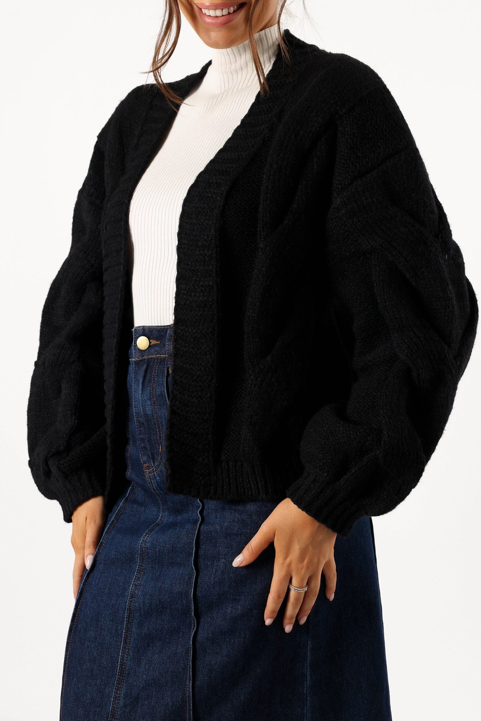 Large Knit Back Cardigan - Black - Image 7