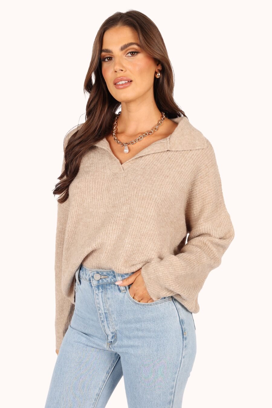 Collar Knit Sweater - Beige - Image 4