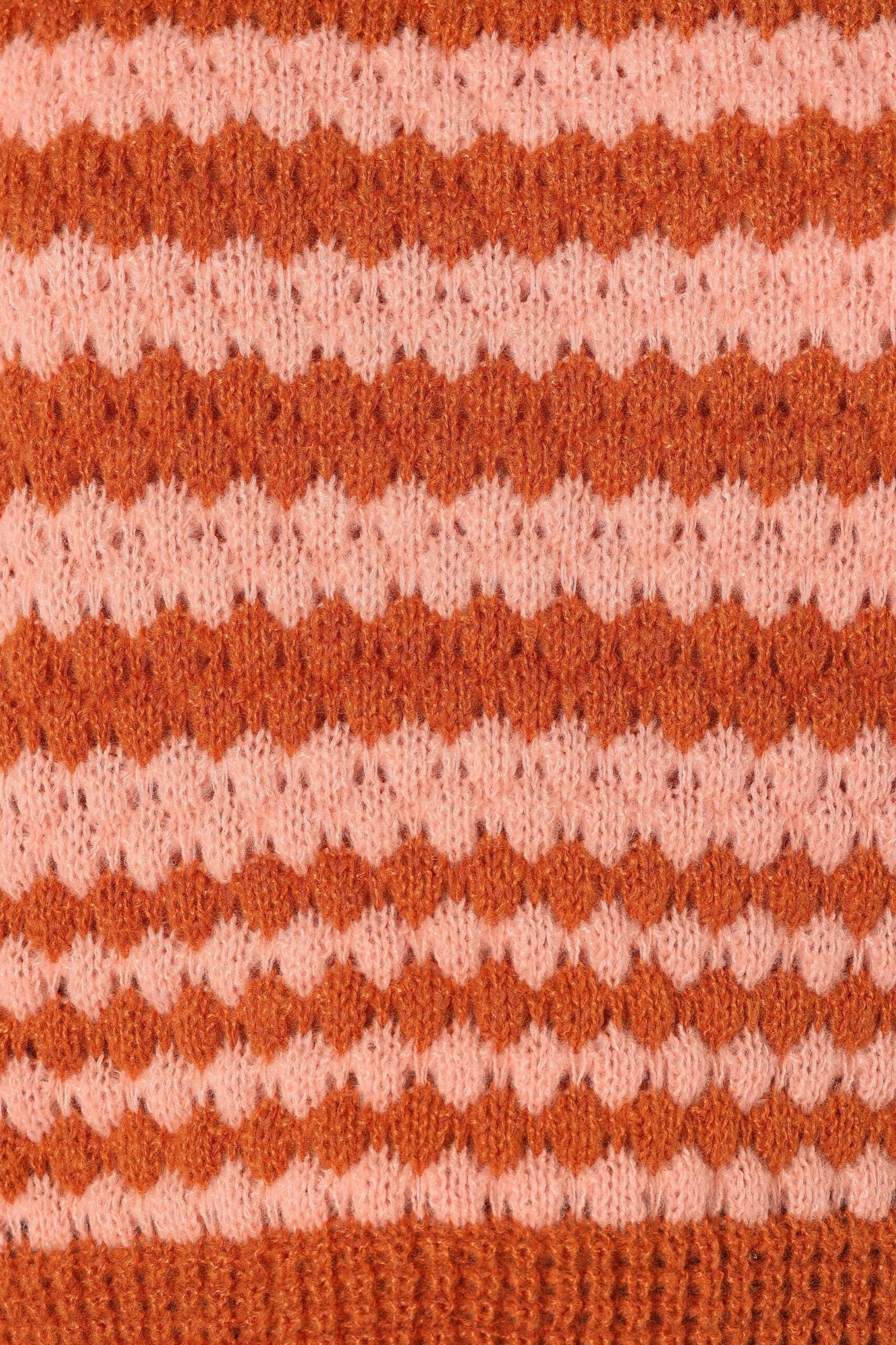 Striped Crewneck Knit Sweater - Orange Pink - Image 8
