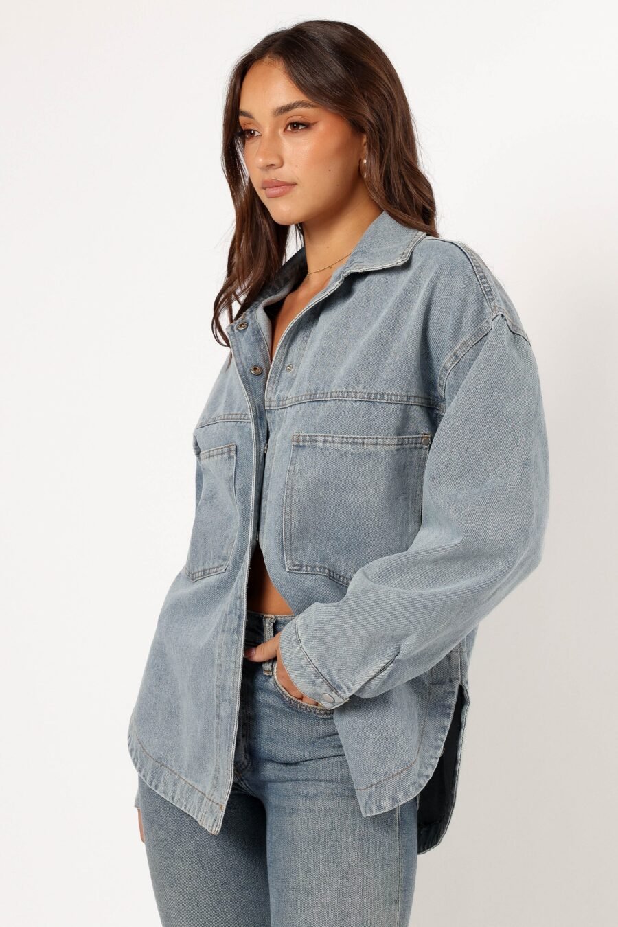 Oversized Denim Shacket - Blue - Image 4