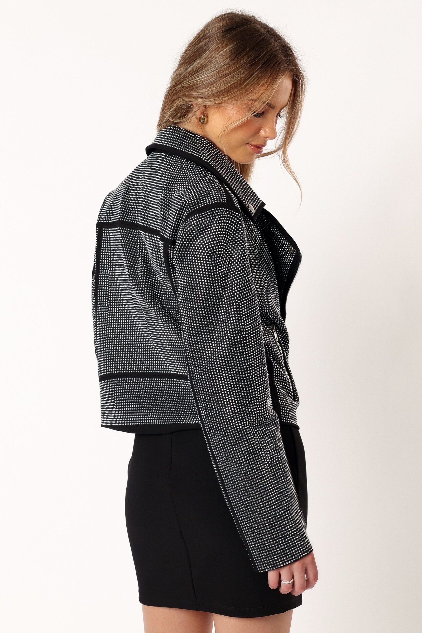 Crystal Studded Moto Jacket - Black - Image 5