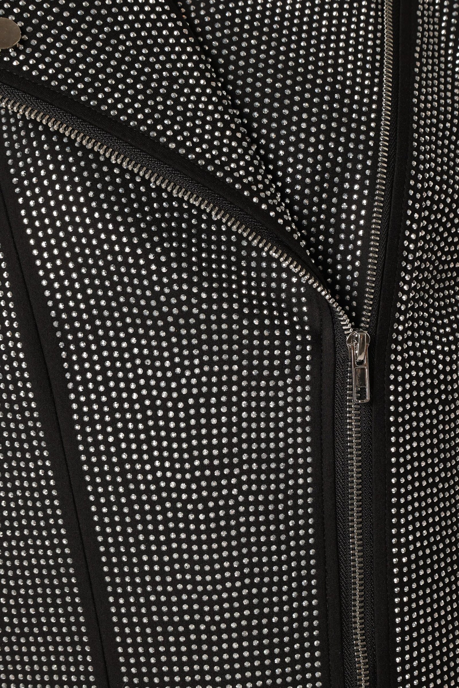 Crystal Studded Moto Jacket - Black - Image 9