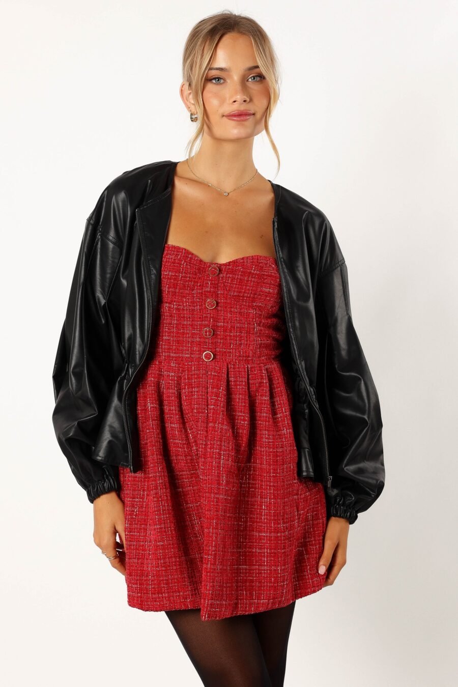 Faux Leather Puff Sleeve Jacket - Black - Image 5
