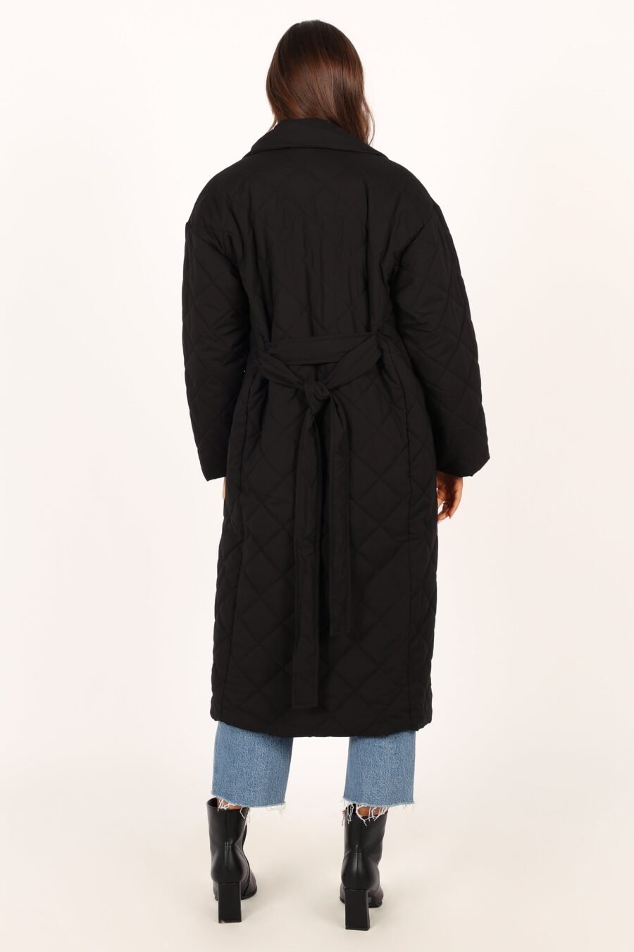 Quilted Tie Front Coat - Black - Image 9