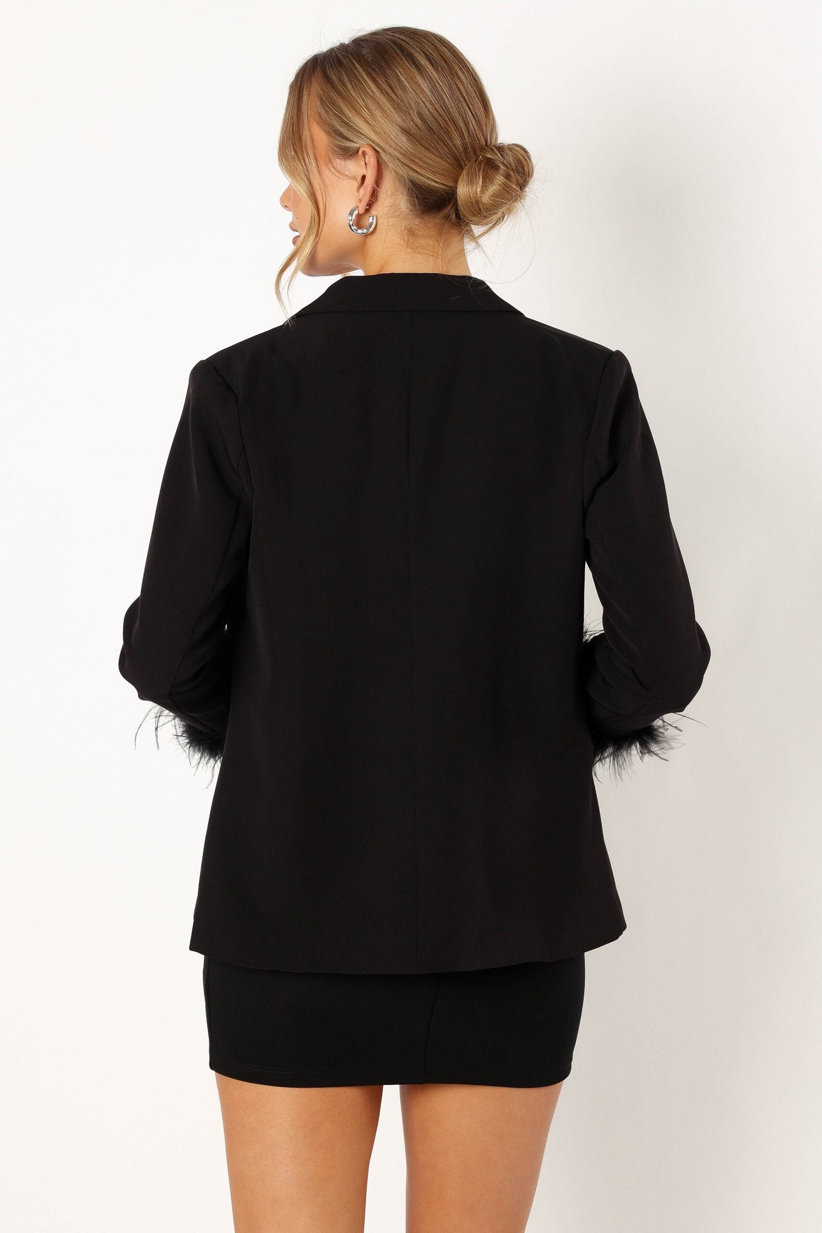 Faux Feather Sleeve Blazer - Black - Image 4
